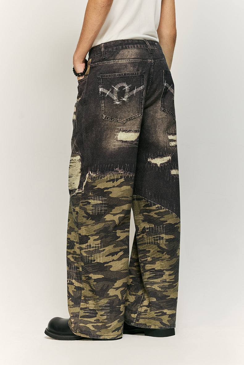 Urban Camo en Distressed Denim Wijde Broek