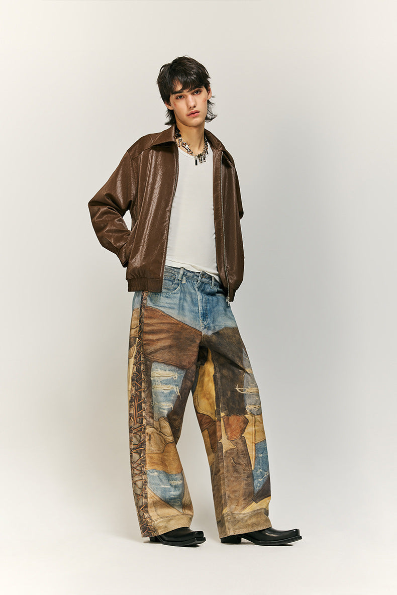 Stijlvolle patchwork jeans met wijde pijpen