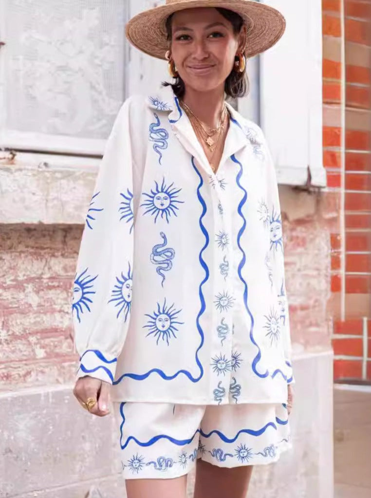 Boho Fashion Printed Shirt and Short Set