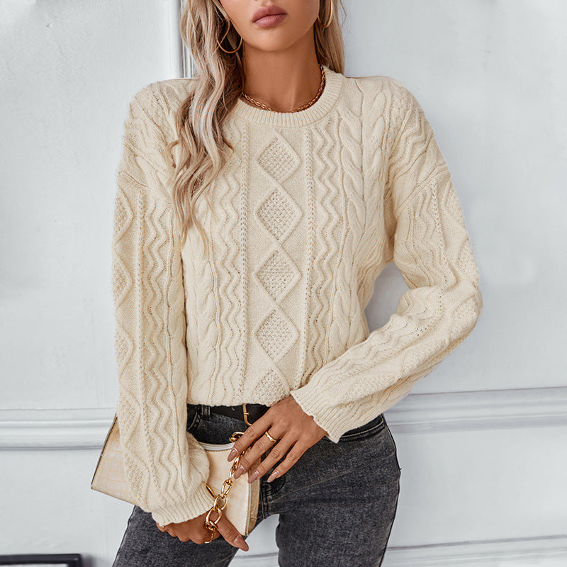 Solid Retro Loose Knitted Long Sleeve Sweater