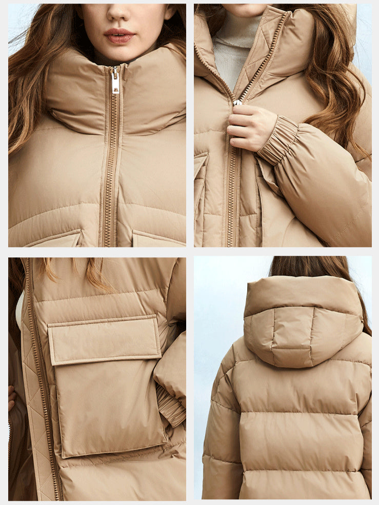 Winterjacke Damen Lang Daunen Gefüttert – Warmer Mantel Mit Kapuze