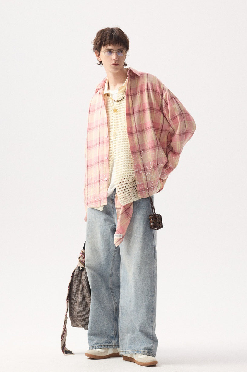 Men's Casual Oversized Plaid Shirt in Pink