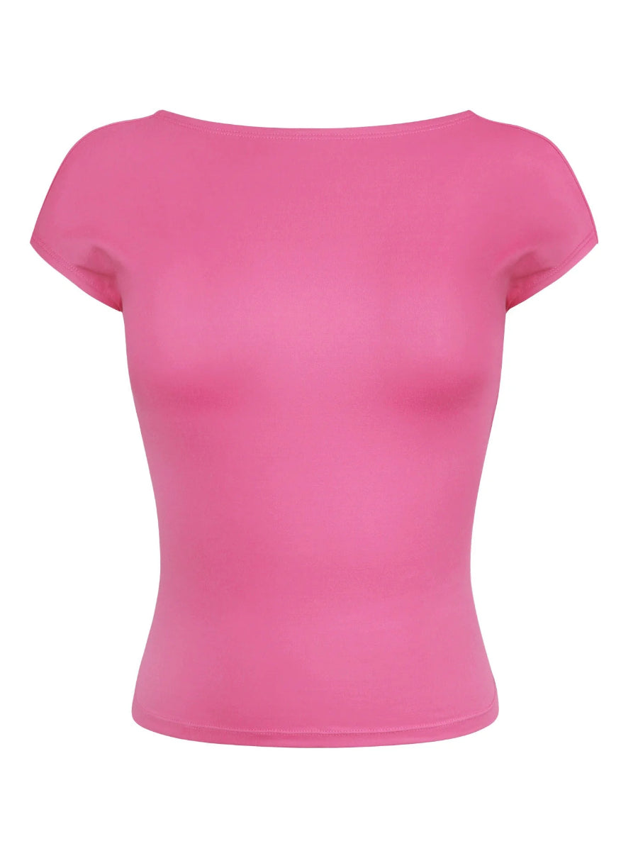 Pink Sexy Openback Fitted Breathable Crop Top